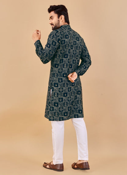 Blue Cotton Men's Kurta Pyjama