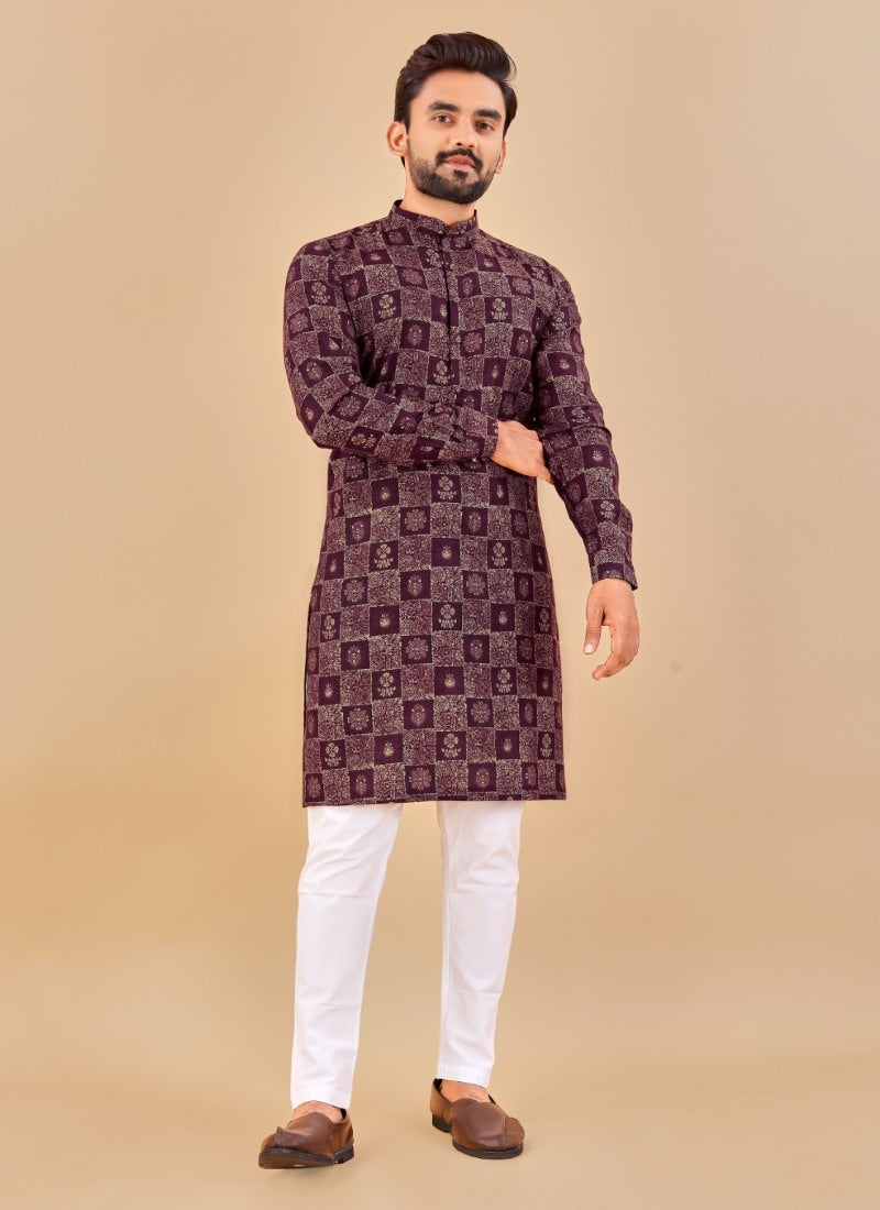 Purple Cotton Men's Kurta Pyjama