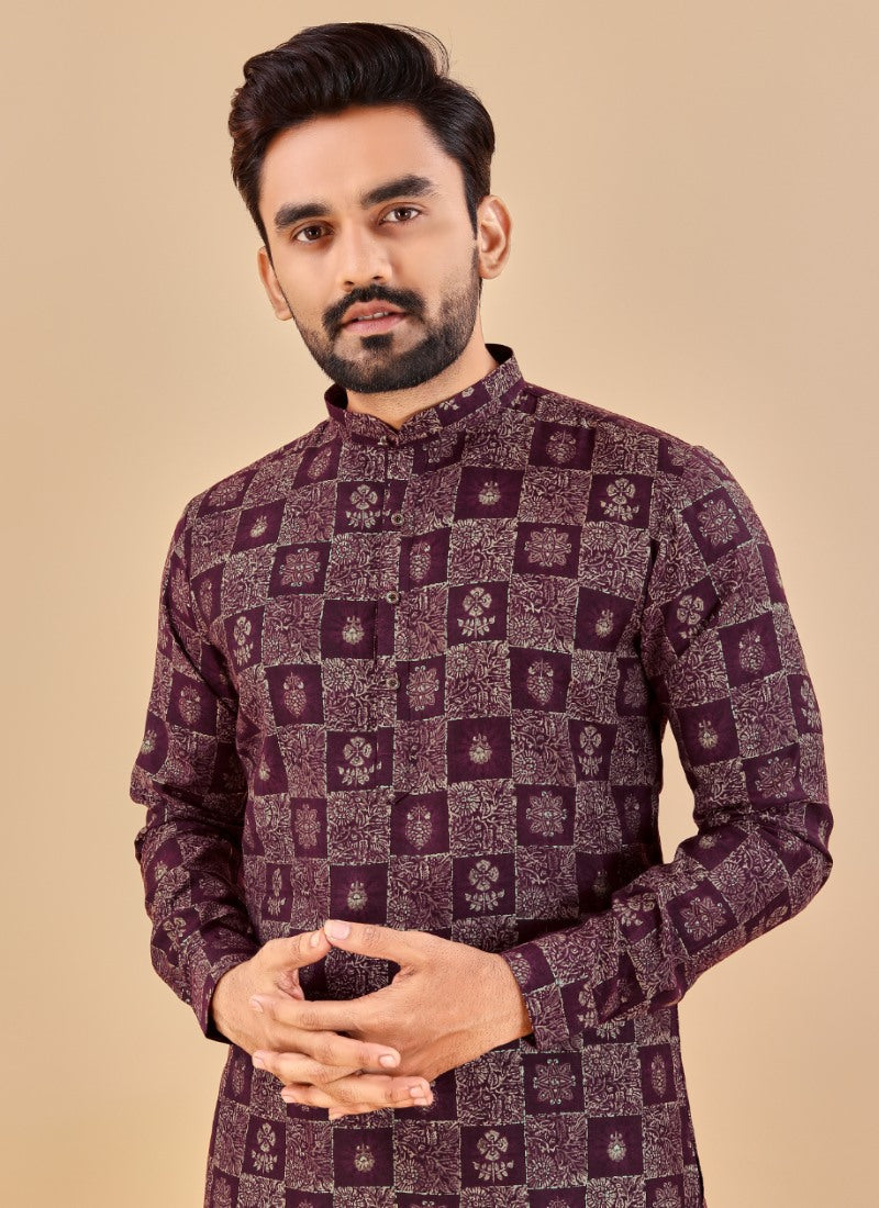 Purple Cotton Men's Kurta Pyjama-2