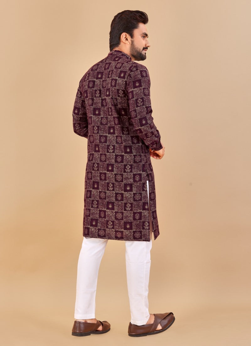 Purple Cotton Men's Kurta Pyjama