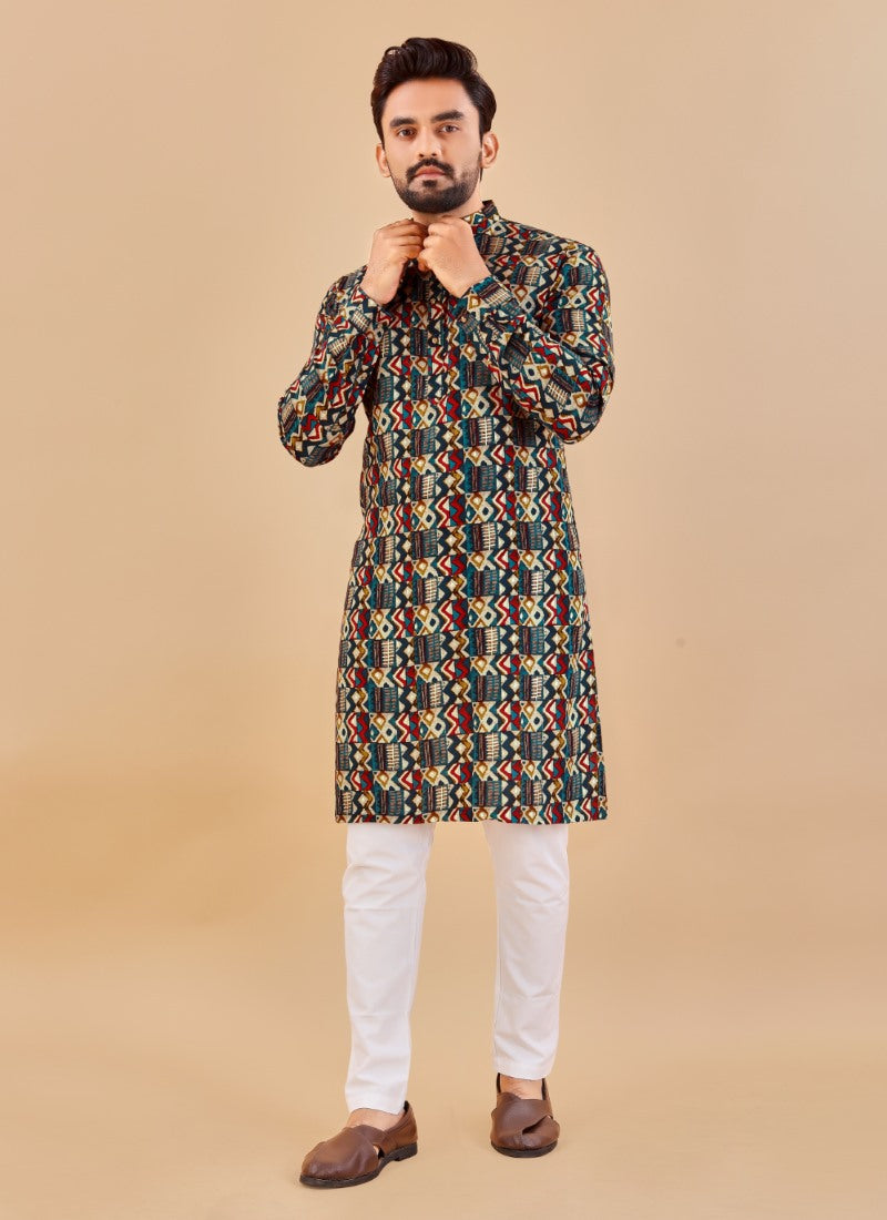 Multi Cotton Men's Kurta Pyjama