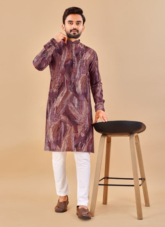 Wine Cotton Men's Kurta Pyjama