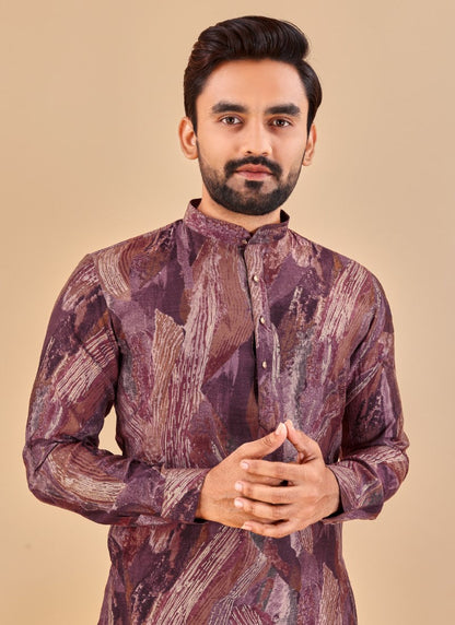 Wine Cotton Men's Kurta Pyjama