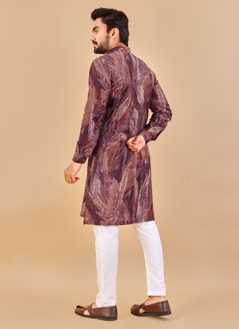 Wine Cotton Men's Kurta Pyjama