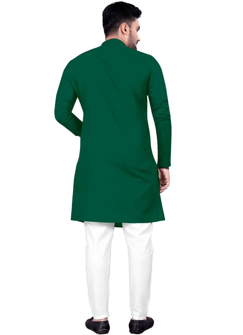 Dark Green Cotton Men's Kurta Pyjama