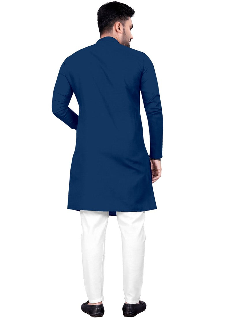 Navy Blue Cotton Men's Kurta Pyjama