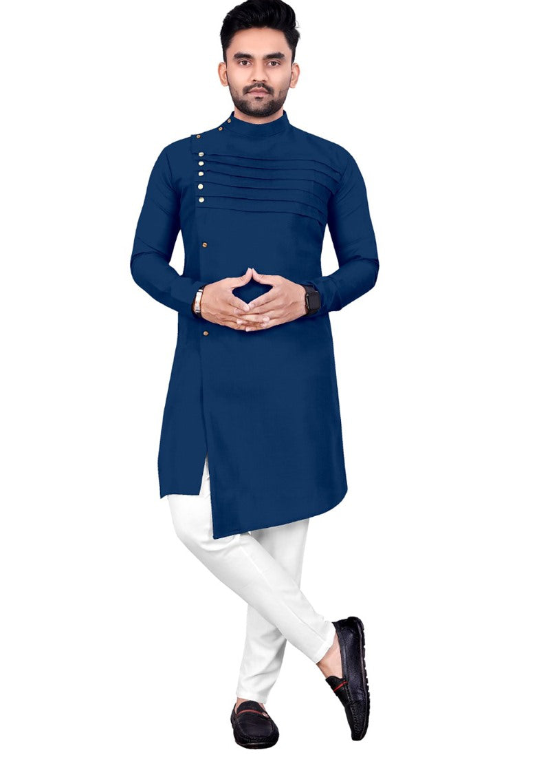 Navy Blue Cotton Men's Kurta Pyjama