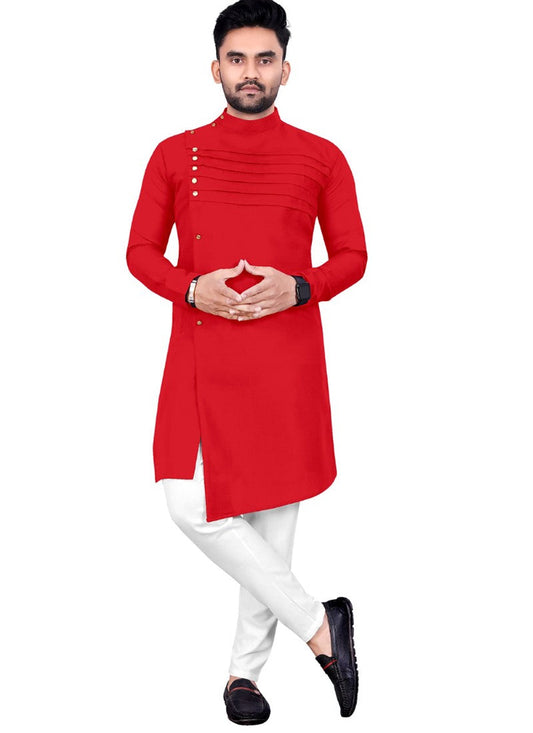 Red Cotton Men's Kurta Pyjama