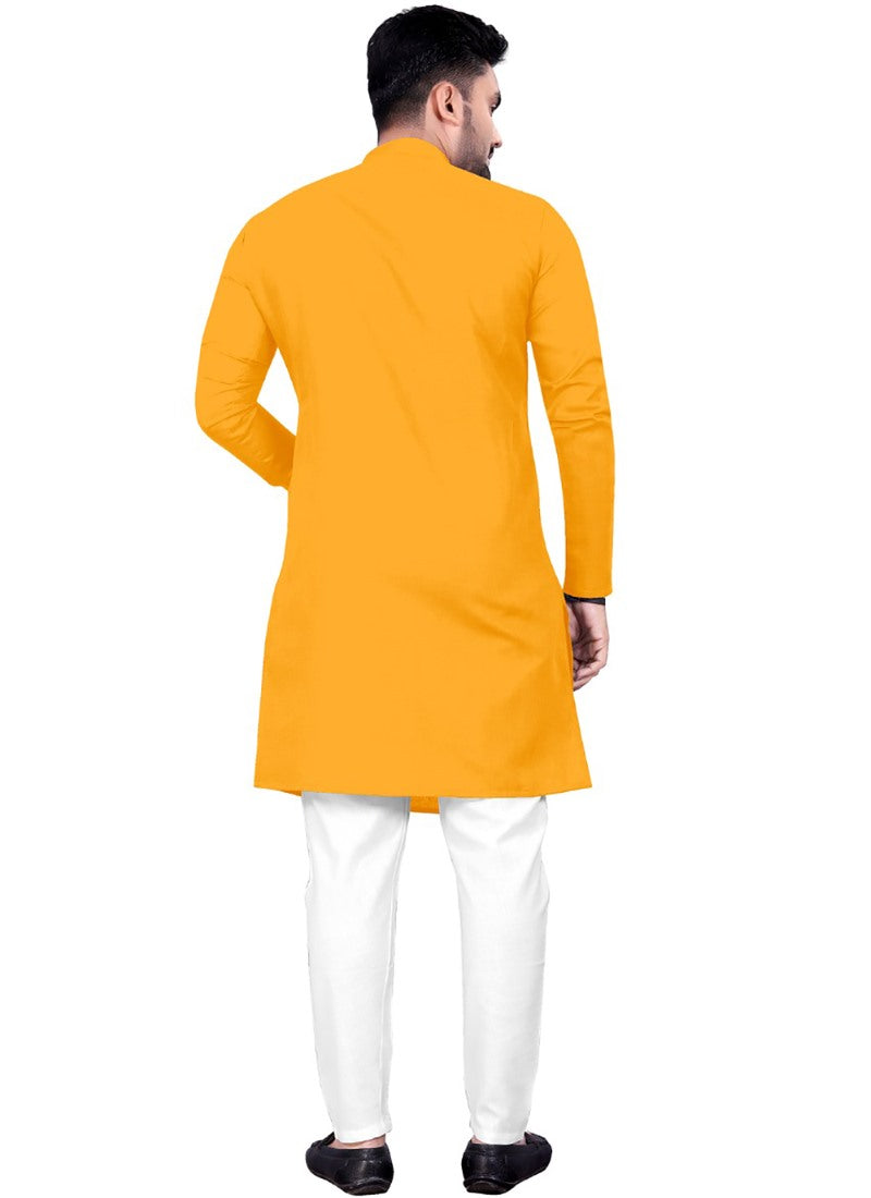 Yellow Cotton Men's Kurta Pyjama-2