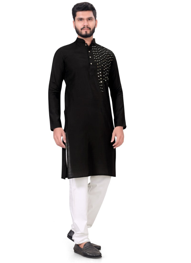 Black Viscose Men's Kurta Pyjama-2