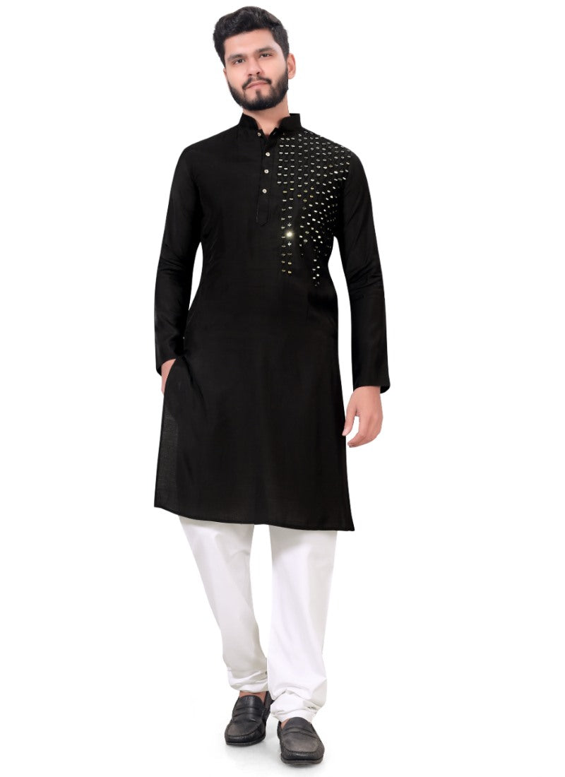 Black Viscose Men's Kurta Pyjama