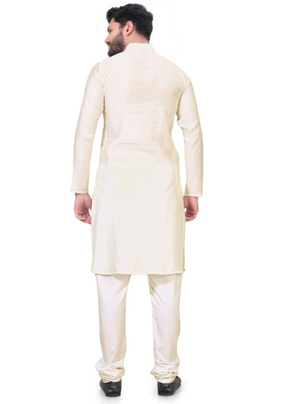 Cream Viscose Men's Kurta Pyjama