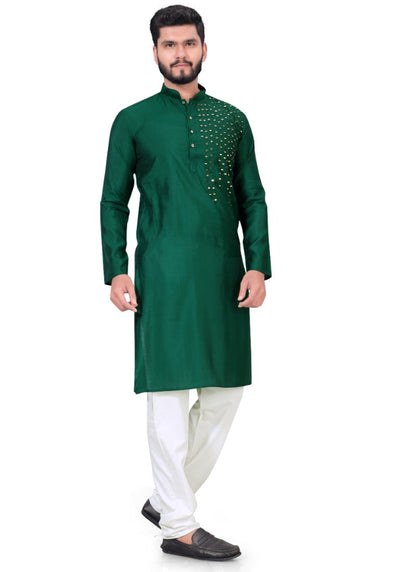 Dark Green Viscose Men's Kurta Pyjama