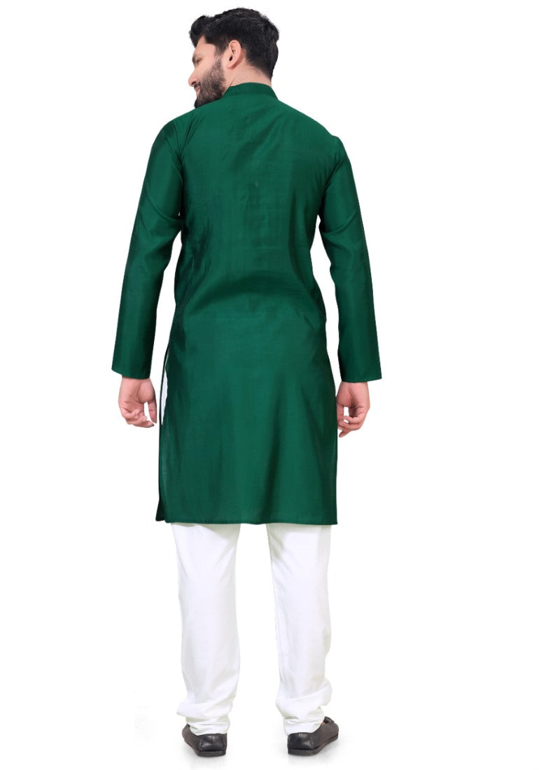 Dark Green Viscose Men's Kurta Pyjama