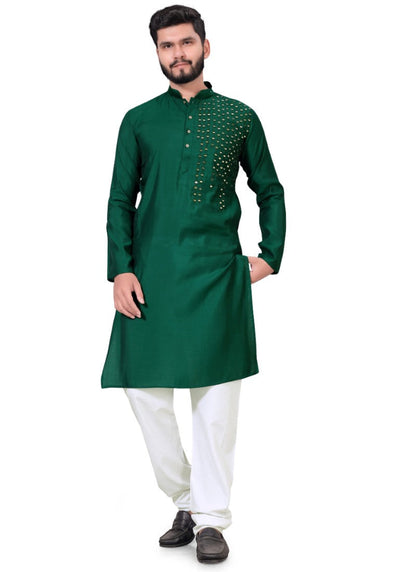 Dark Green Viscose Men's Kurta Pyjama