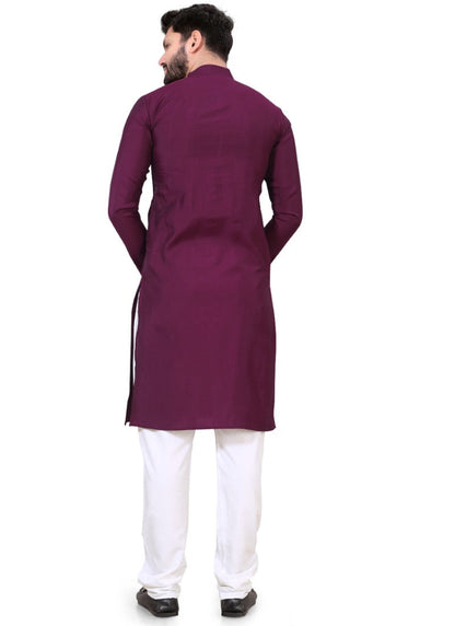 Wine Viscose Men's Kurta Pyjama