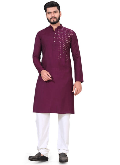 Wine Viscose Men's Kurta Pyjama