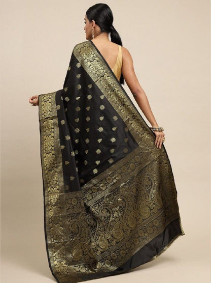 Black Banarasi Silk Saree With Resham Work