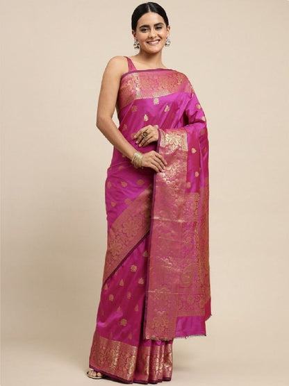 Pink Banarasi Silk Saree With Resham Work