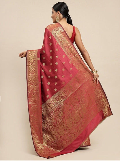 Red Banarasi Silk Saree With Resham Work