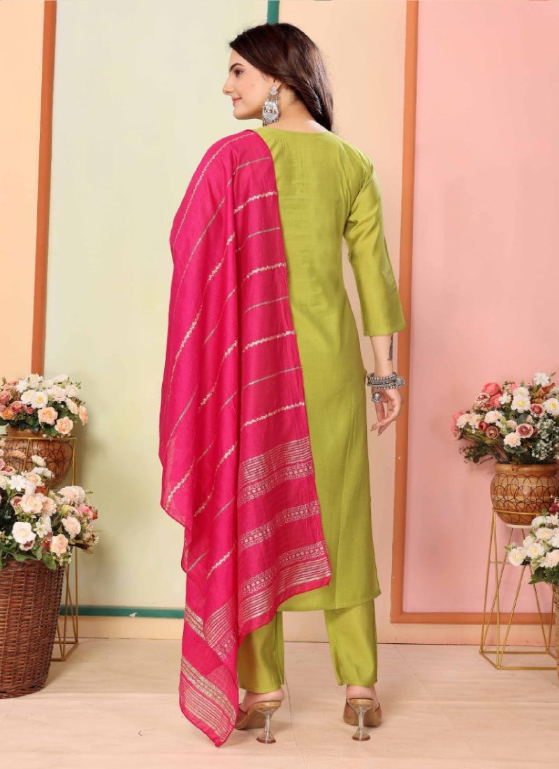 Pista Green Straight Cut Salwar Suit