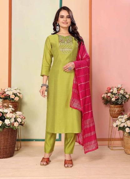 Pista Green Straight Cut Salwar Suit