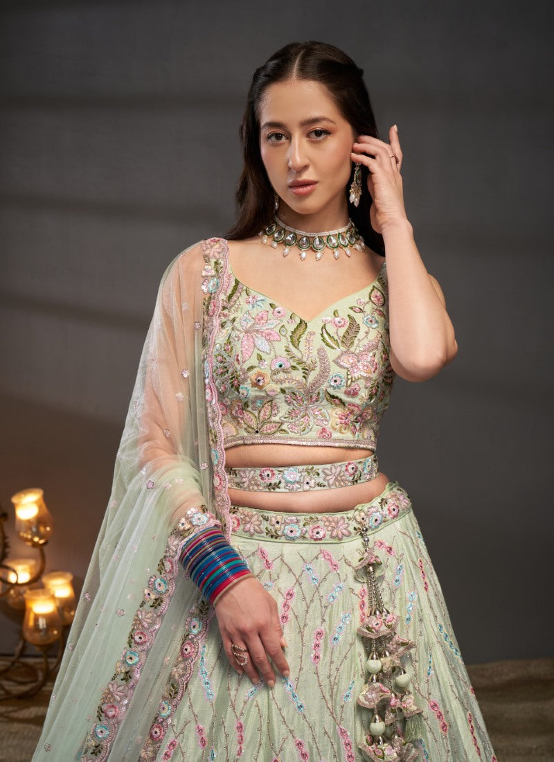 Light Green Bridesmaid Wedding Lehenga Choli