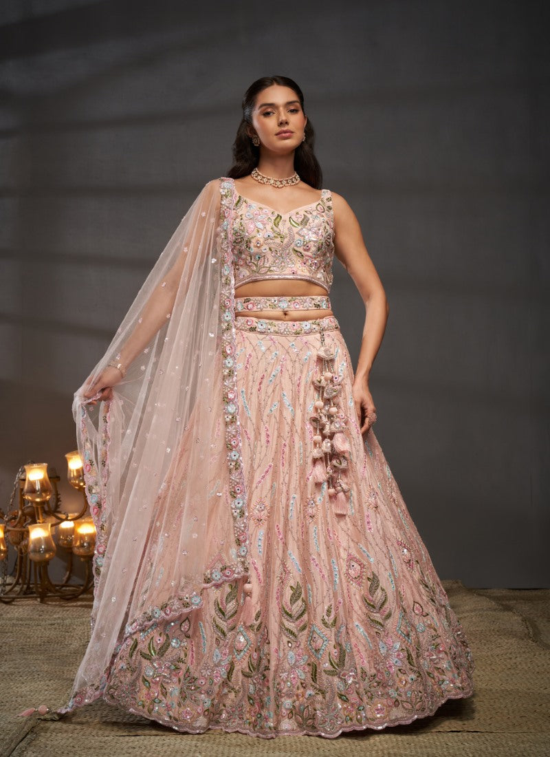 Peach Bridesmaid Wedding Lehenga Choli