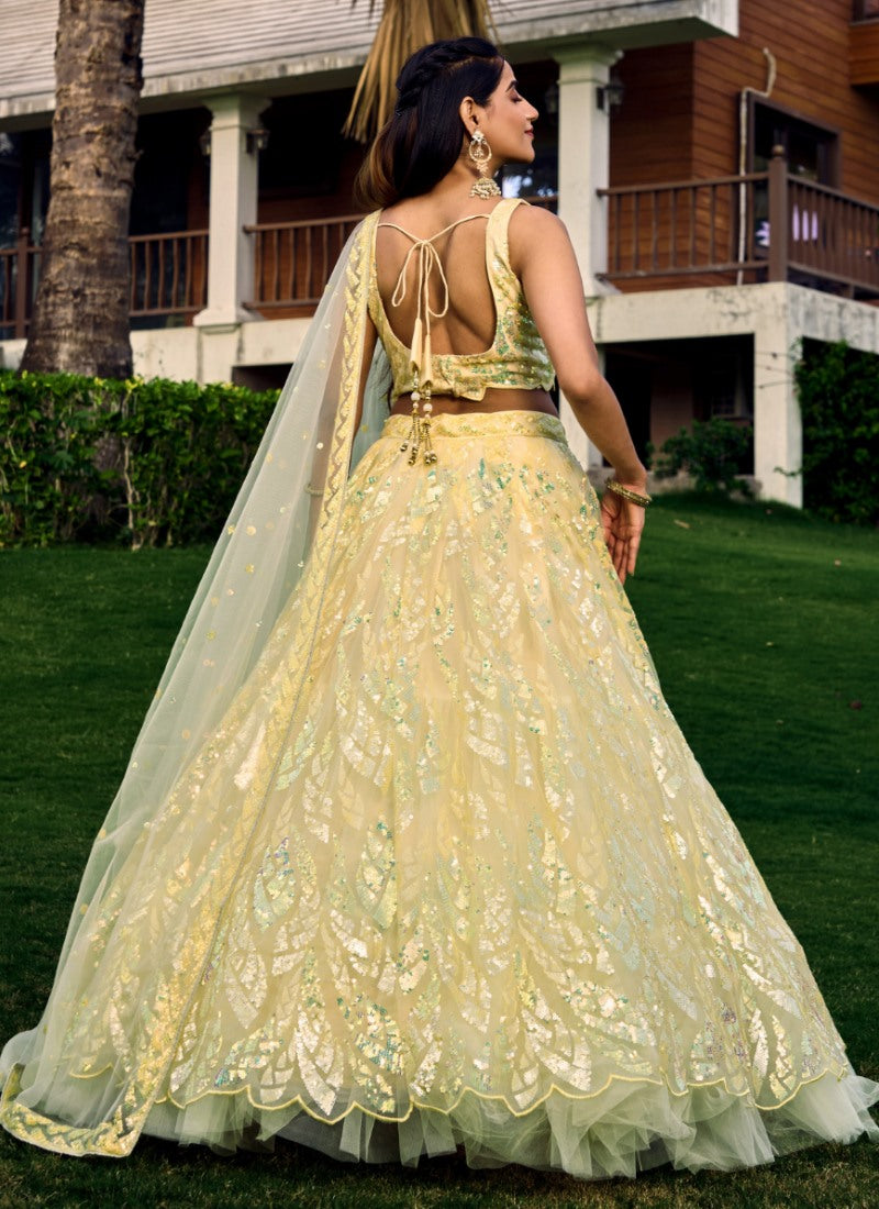 Yellow Party Wear Lehenga Choli With Sequins and Thread Work