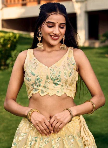 Yellow Party Wear Lehenga Choli With Sequins and Thread Work