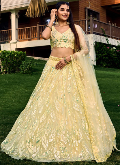 Yellow Party Wear Lehenga Choli With Sequins and Thread Work