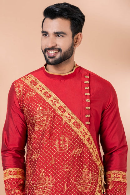 Red Designer Men's Wear Dhoti Kurta