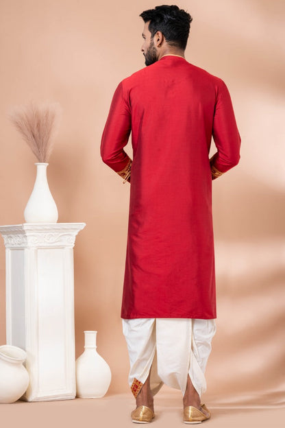 Red Designer Men's Wear Dhoti Kurta