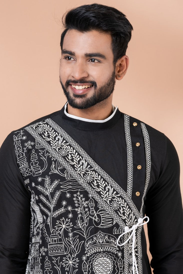 Black Designer Men's Wear Dhoti Kurta