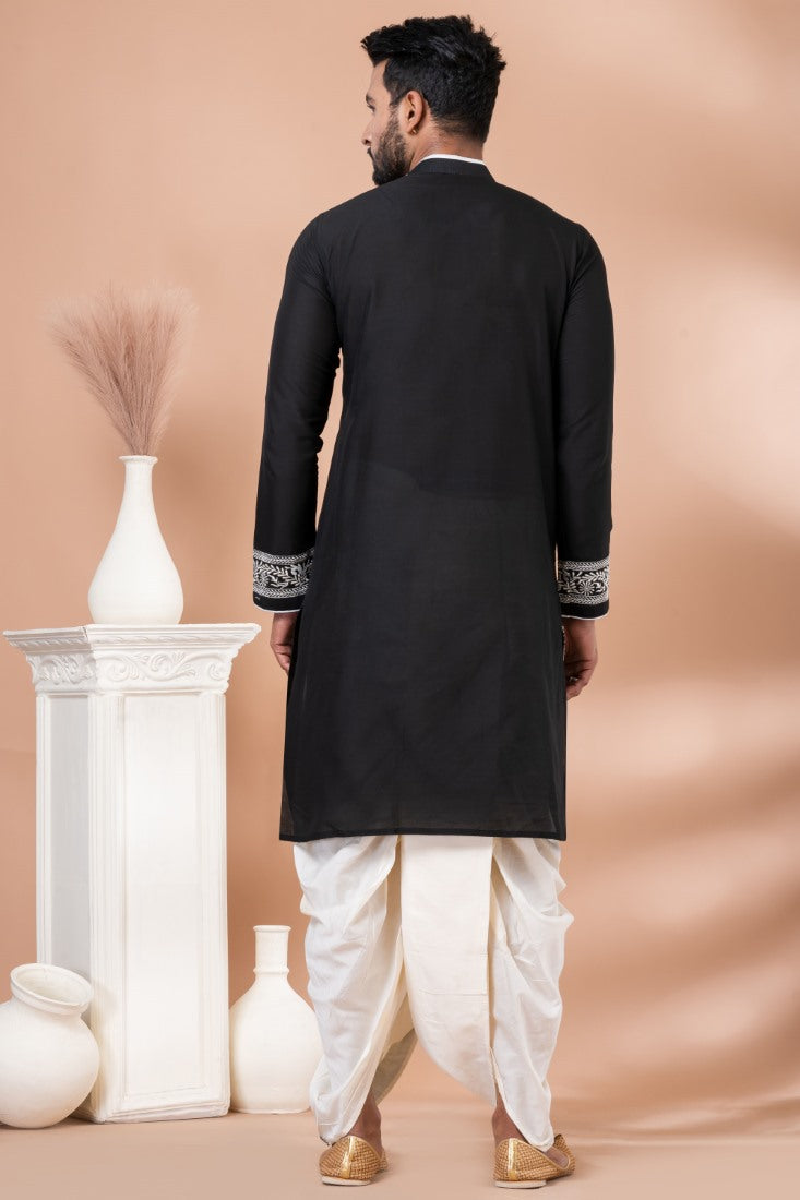 Black Designer Men's Wear Dhoti Kurta