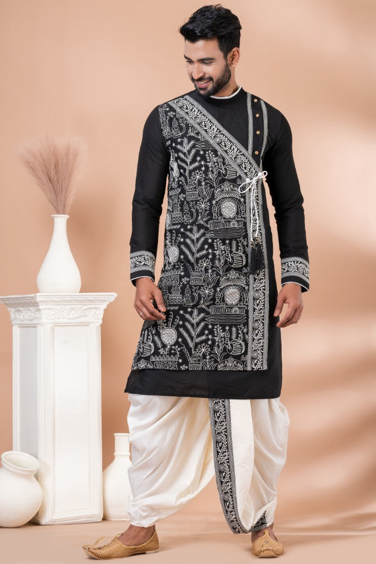 Black Designer Men's Wear Dhoti Kurta 