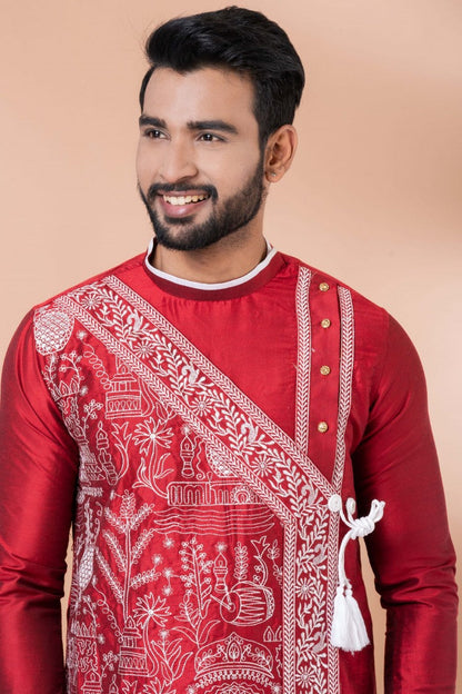 Red Designer Men's Wear Dhoti Kurta