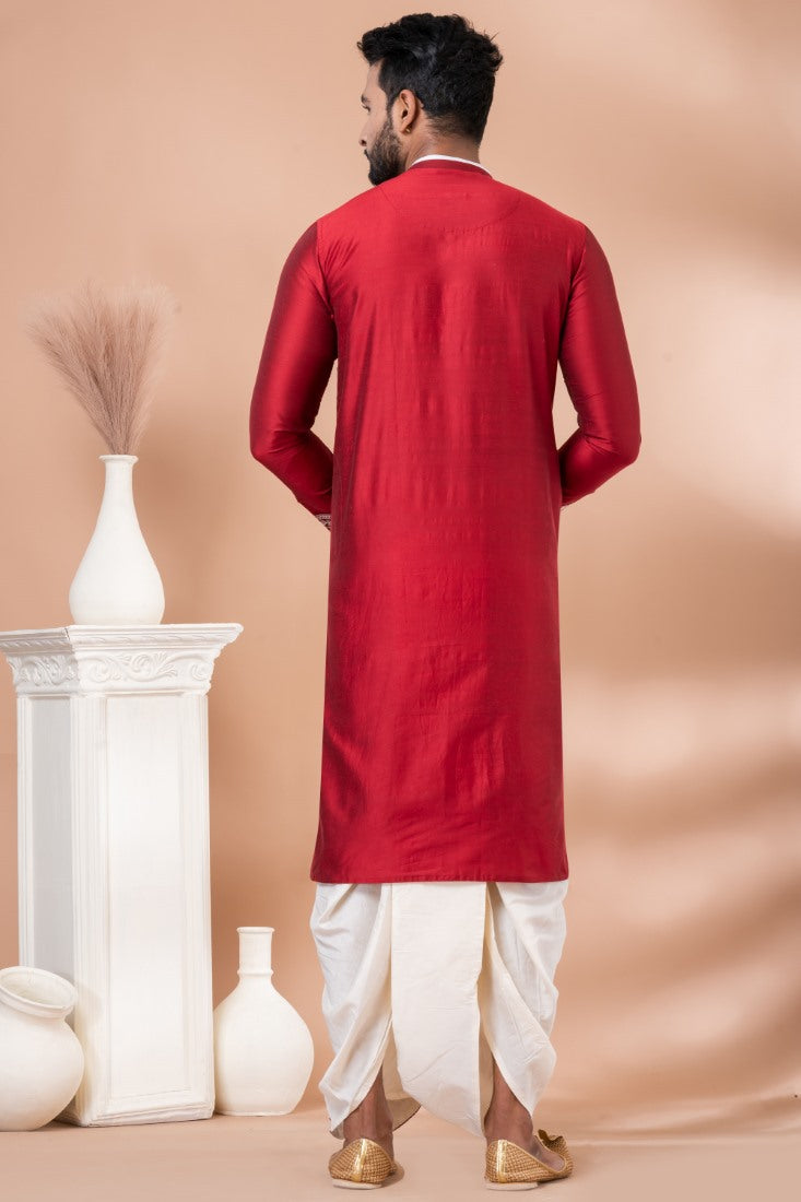 Red Designer Men's Wear Dhoti Kurta