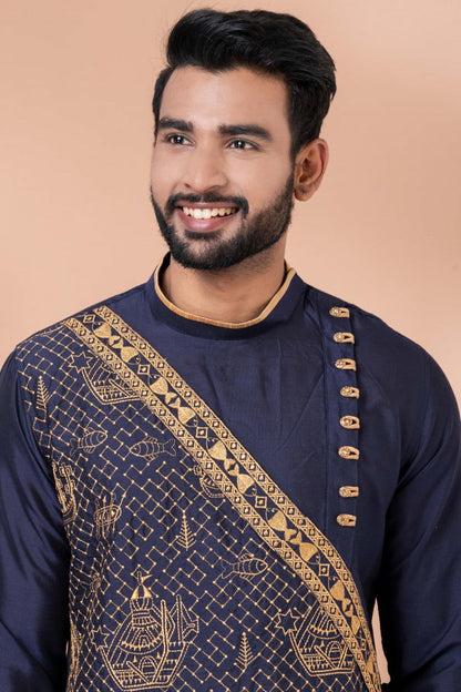 Navy Blue Designer Men's Wear Dhoti Kurta