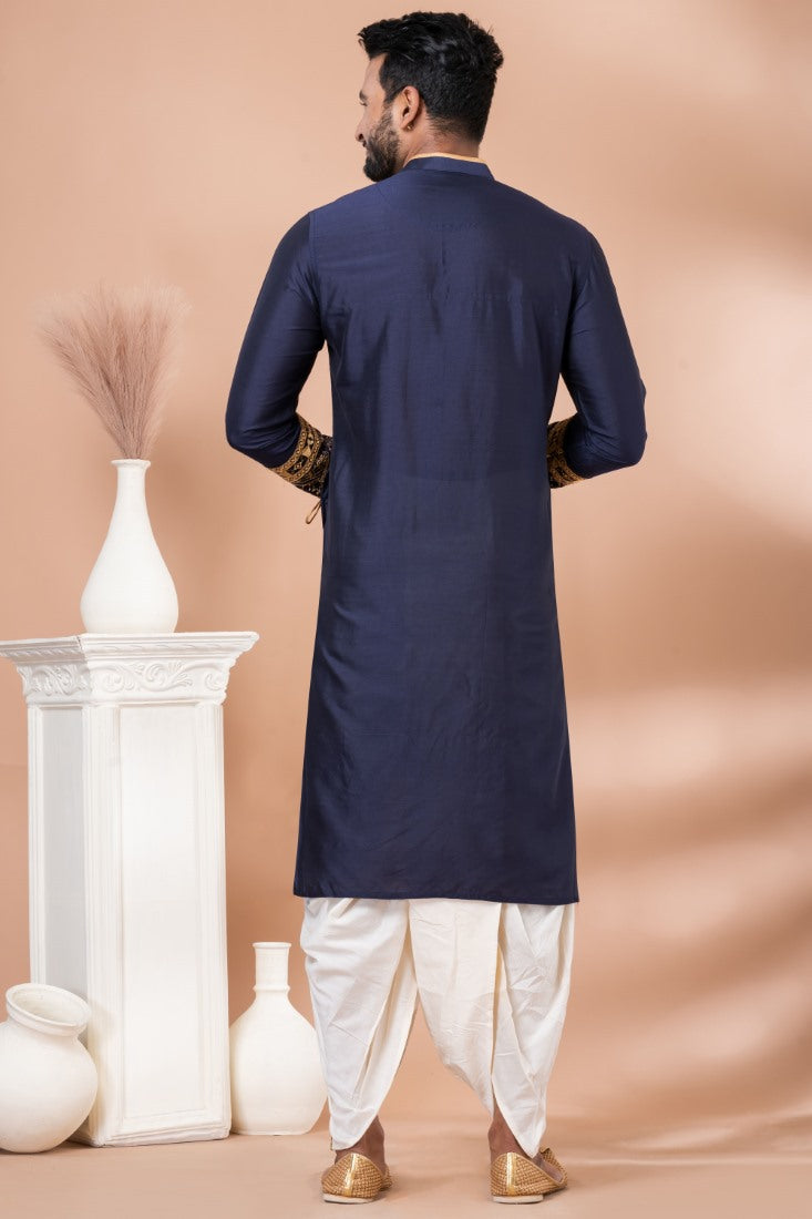 Navy Blue Designer Men's Wear Dhoti Kurta