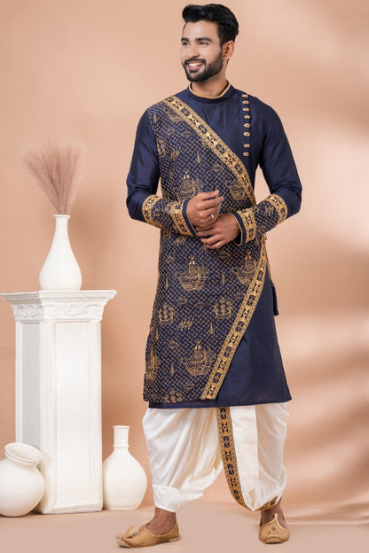 Navy Blue Designer Men's Wear Dhoti Kurta 