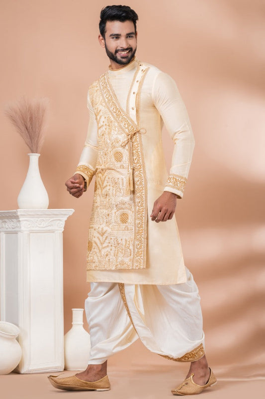 Golden Designer Men's Wear Dhoti Kurta 