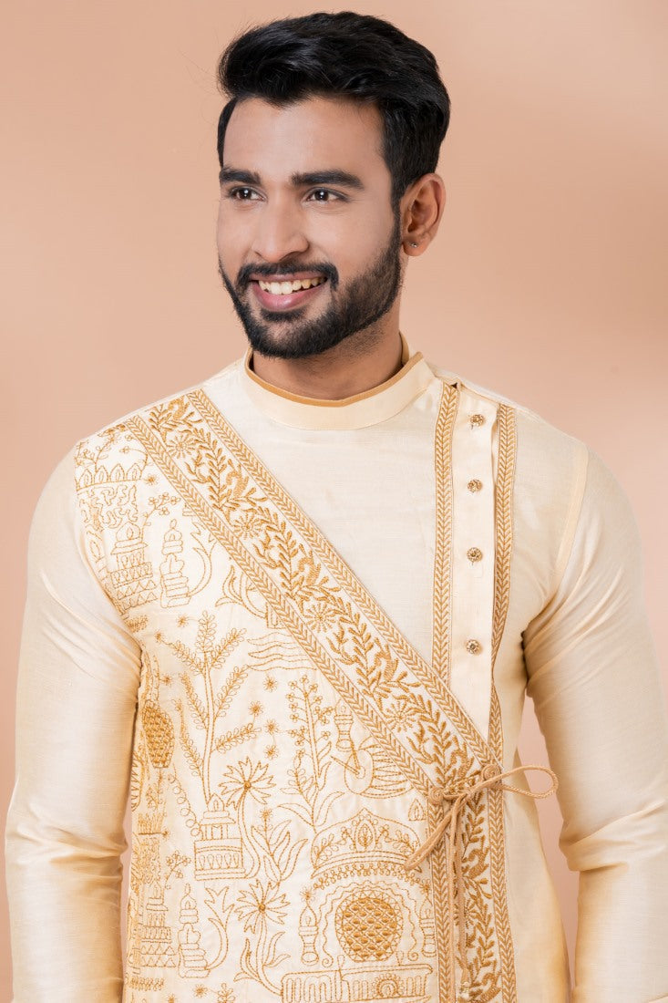 Golden Designer Men's Wear Dhoti Kurta