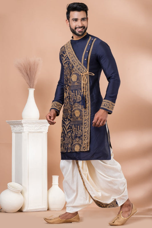 Navy Blue Designer Men's Wear Dhoti Kurta 