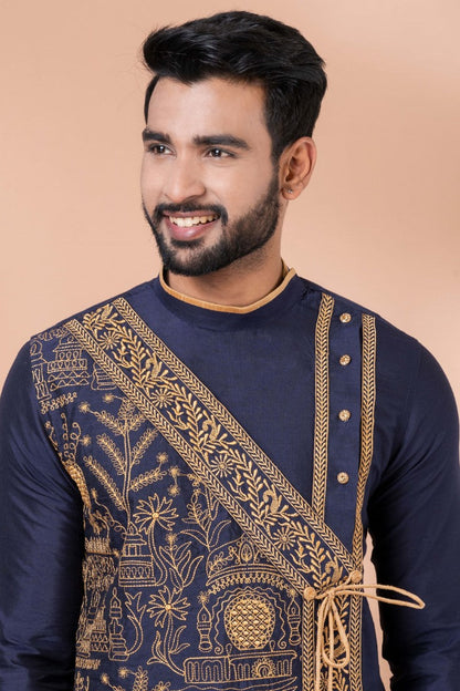 Navy Blue Designer Men's Wear Dhoti Kurta