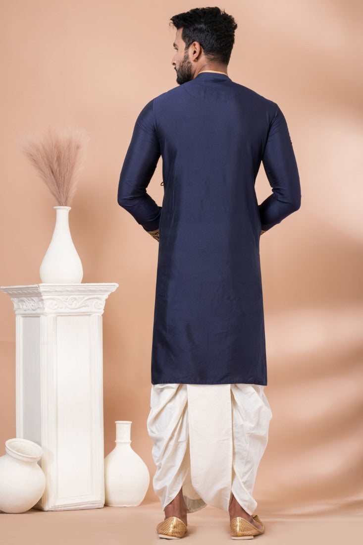 Navy Blue Designer Men's Wear Dhoti Kurta