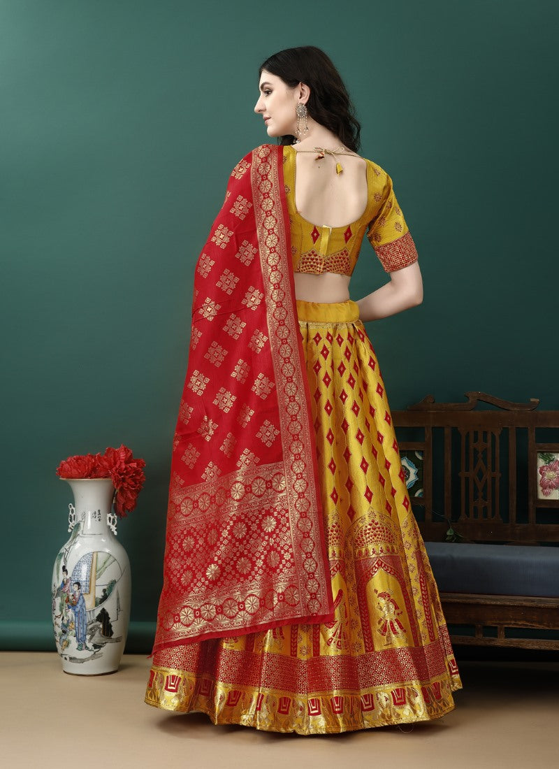 Yellow Silk Banarasi Lehenga Choli With Resham Work