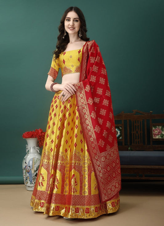 Yellow Silk Banarasi Lehenga Choli With Resham Work