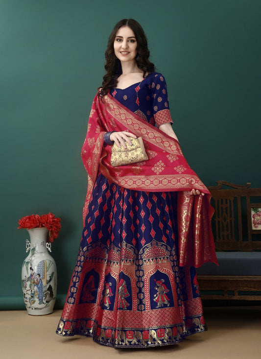 Blue Silk Banarasi Lehenga Choli With Resham Work