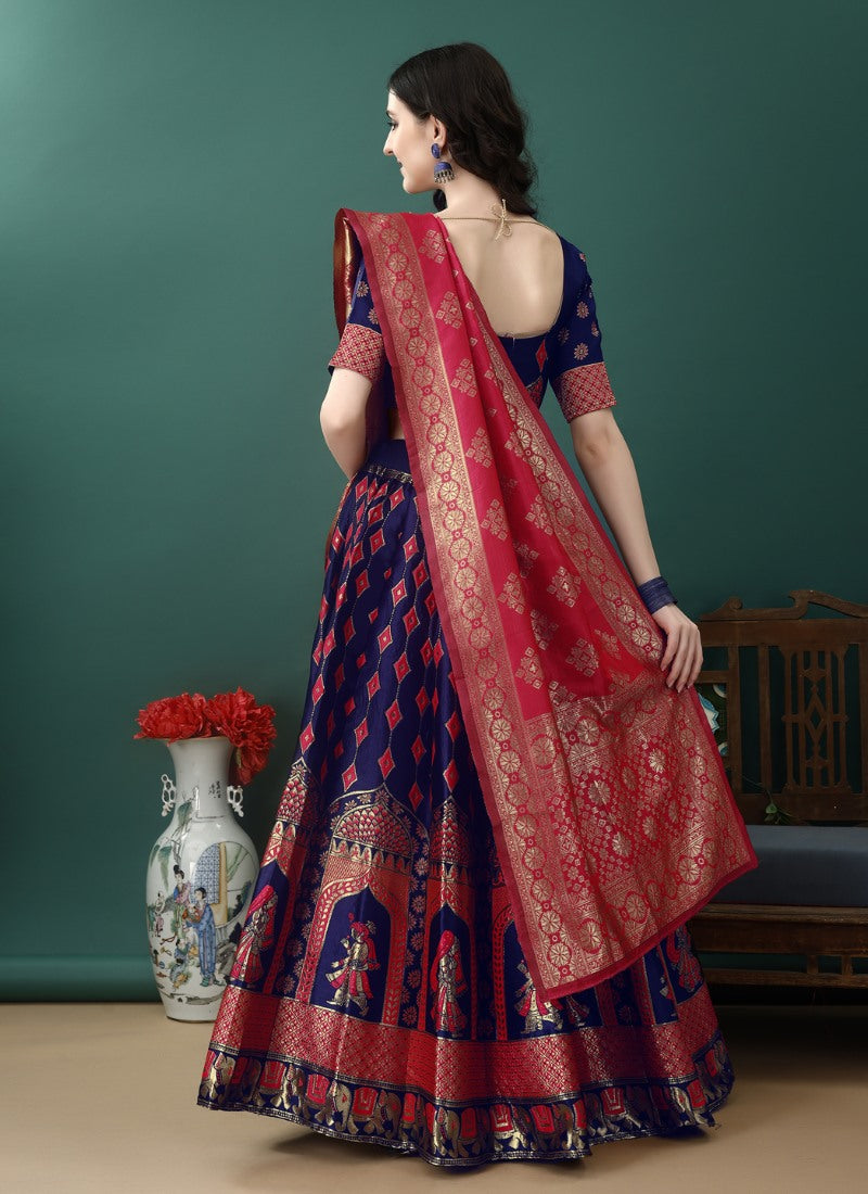 Blue Silk Banarasi Lehenga Choli With Resham Work